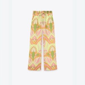 ZARA WOMAN SS22 MULTICOLORED PRINTED PAJAMA-STYLE PANTS Sz M funky retro